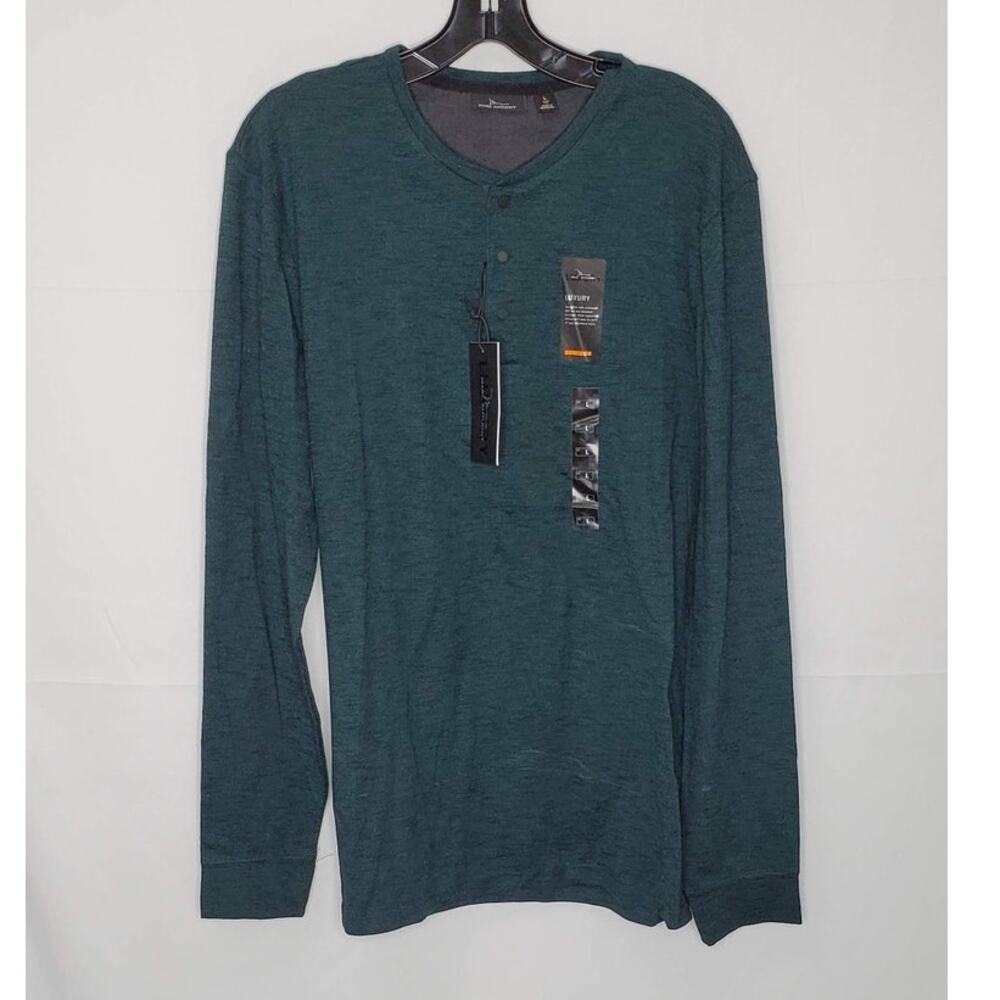 Marc Anthony Men's Cotton Blend Teal Slim-Fit Snap Henley Shirt With Tags Large